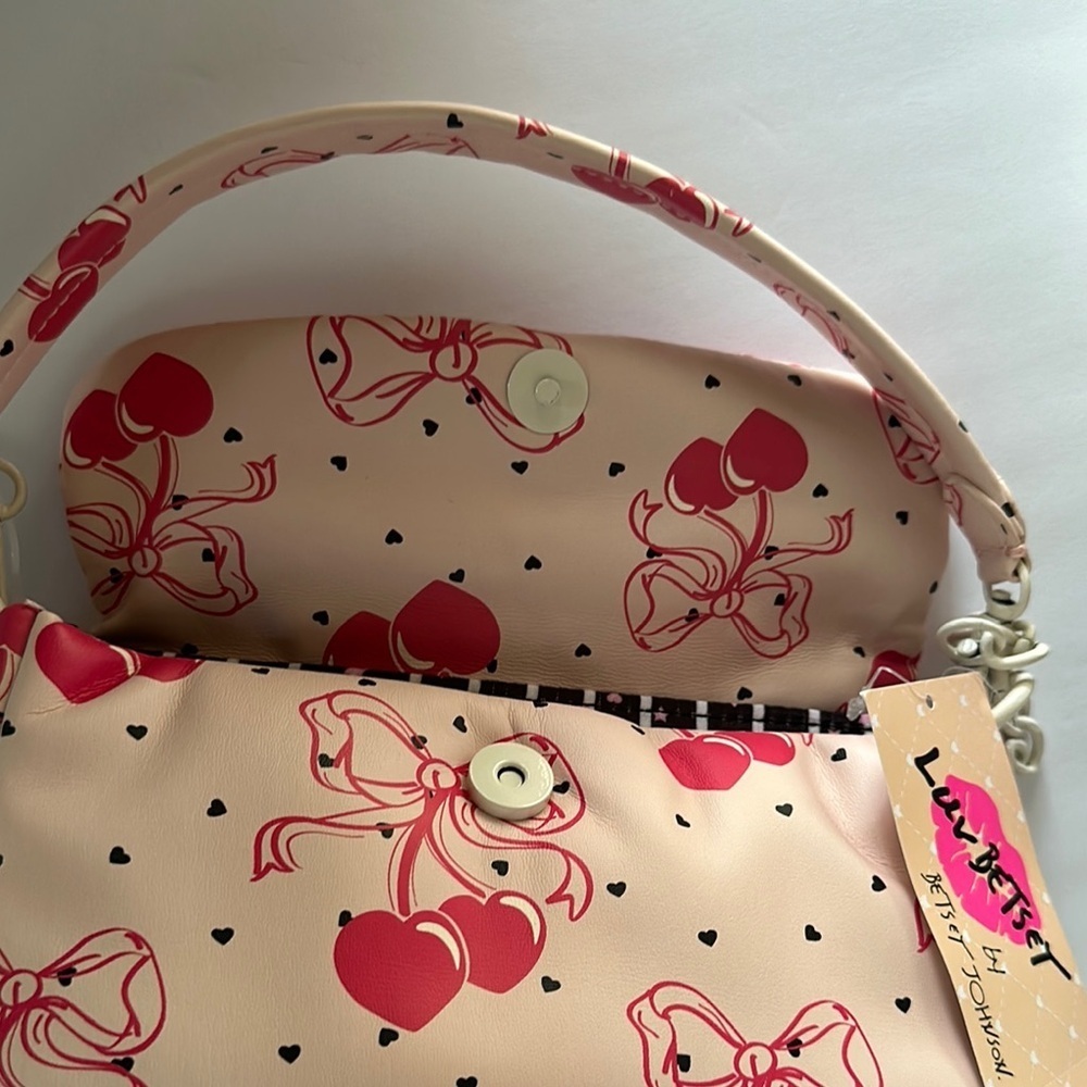 Luv Betsey by Betsey Johnson Pink Bow Cherries Hearts Crossbody Bag - Picture 16 of 16